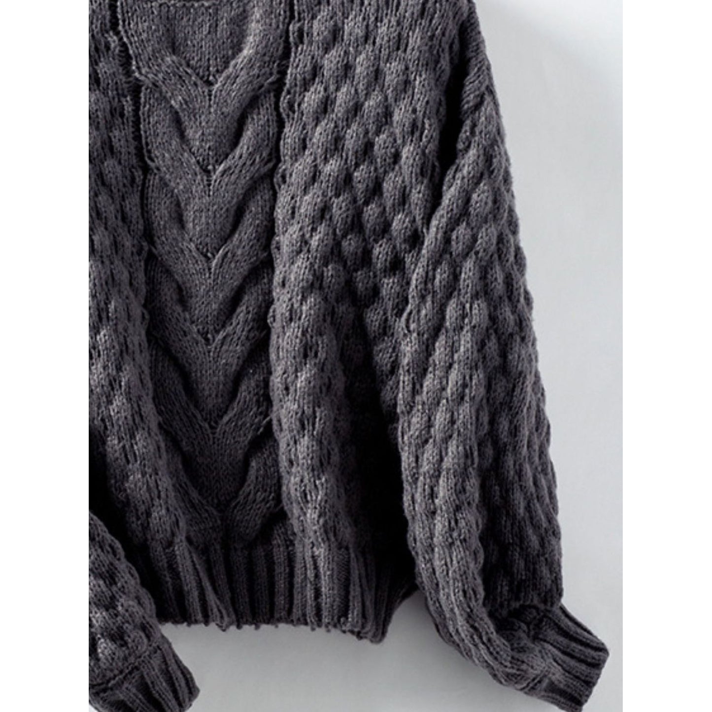 Cable-Knit Round Neck Long Sleeve Sweater