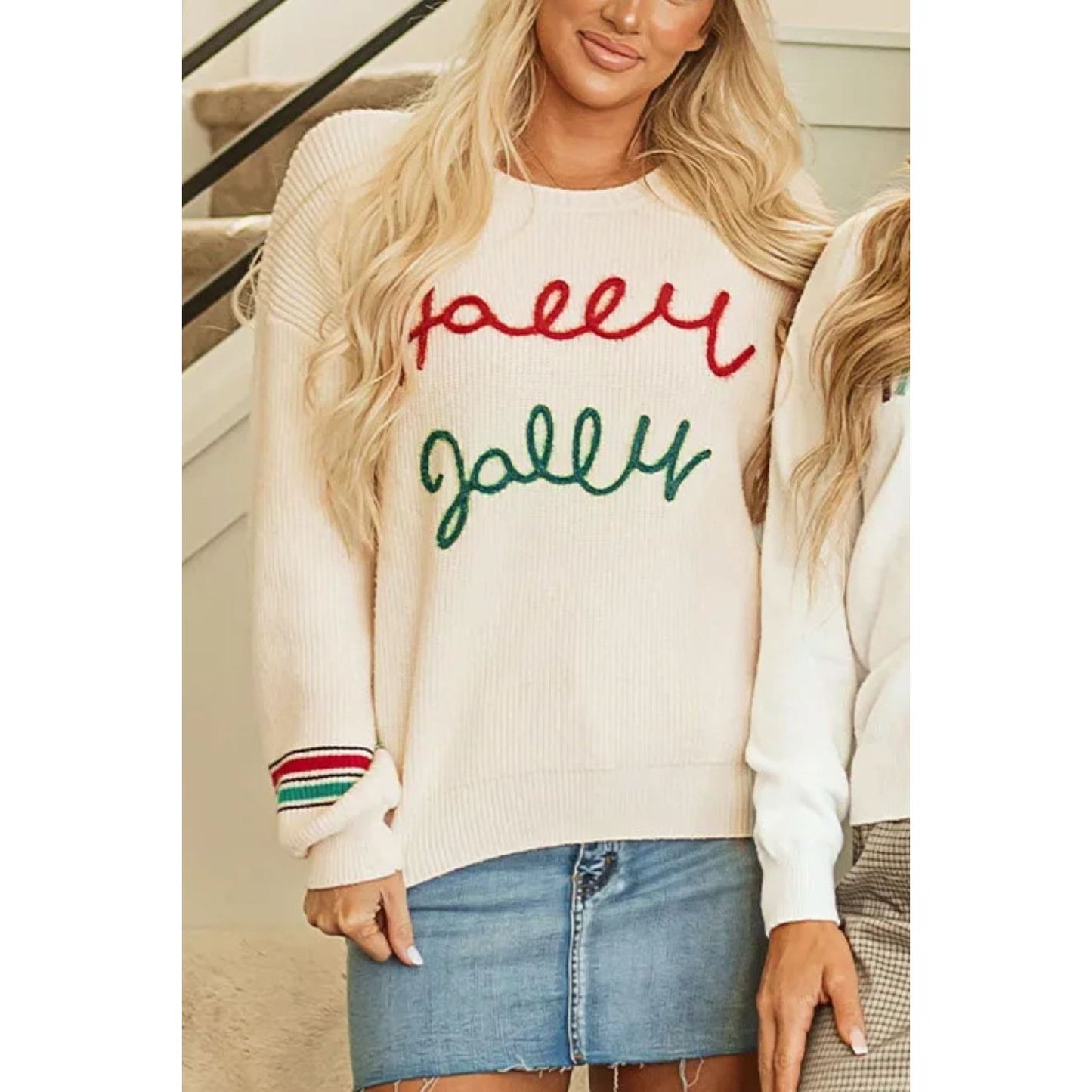 Letter Round Neck Long Sleeve Sweater