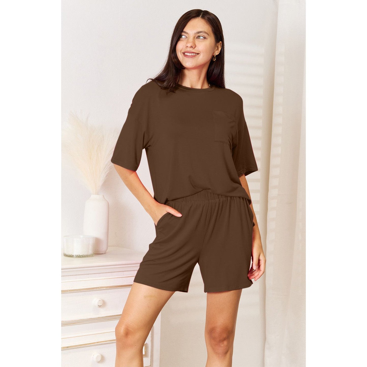 Basic Bae Full Size Soft Rayon Half Sleeve Top and Shorts Set