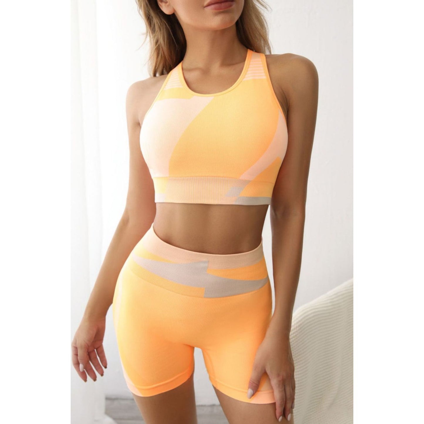 Color Block Sports Bra and Shorts Set