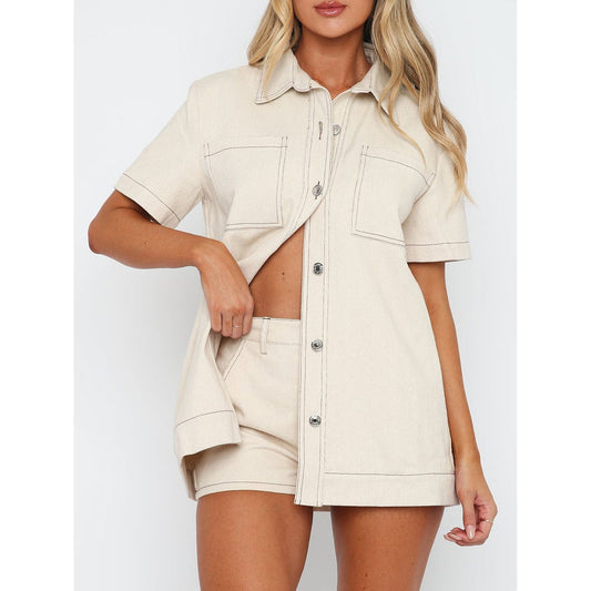 Pocketed Button Up Top and Shorts Set