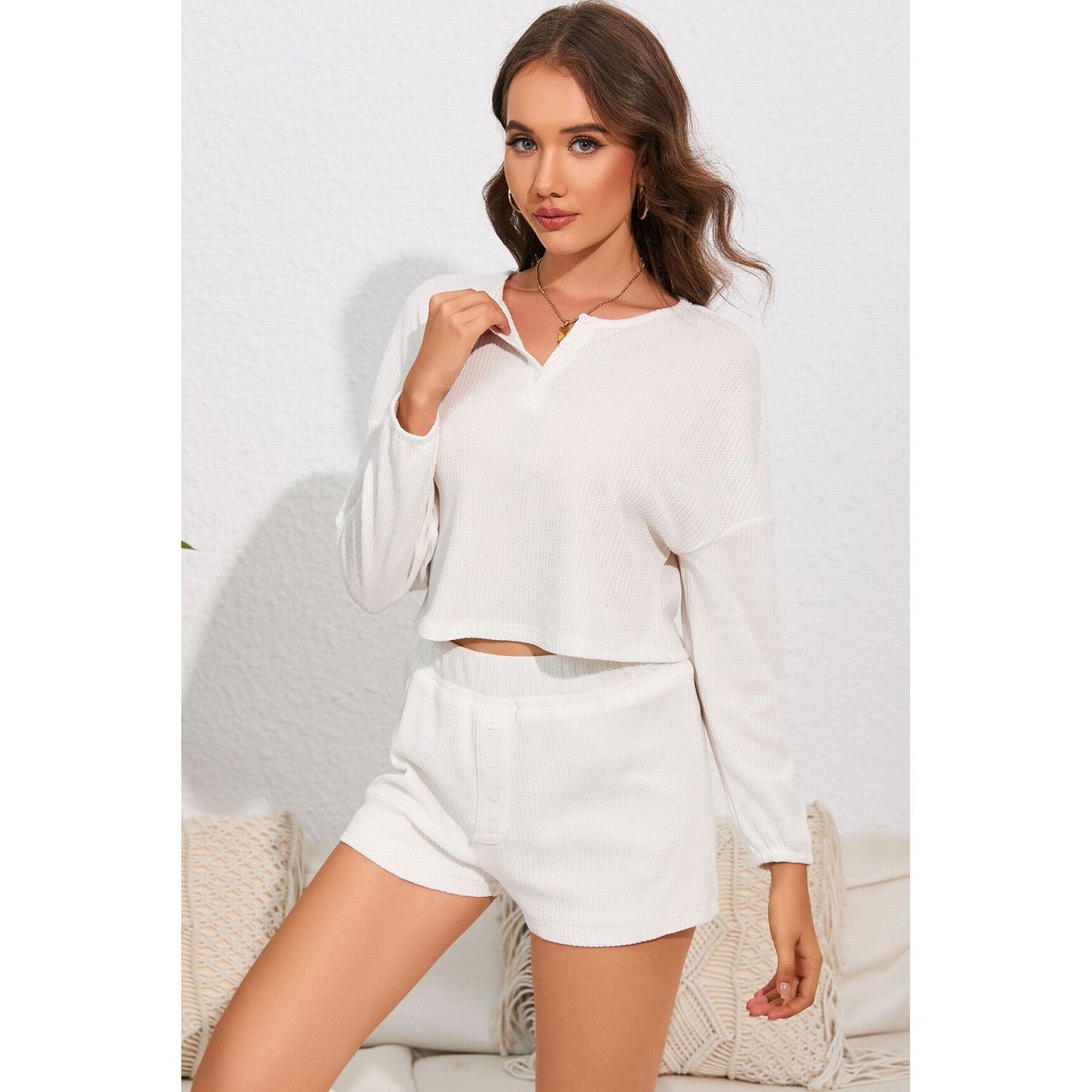 Round Neck Dropped Shoulder Top and Shorts Lounge Set