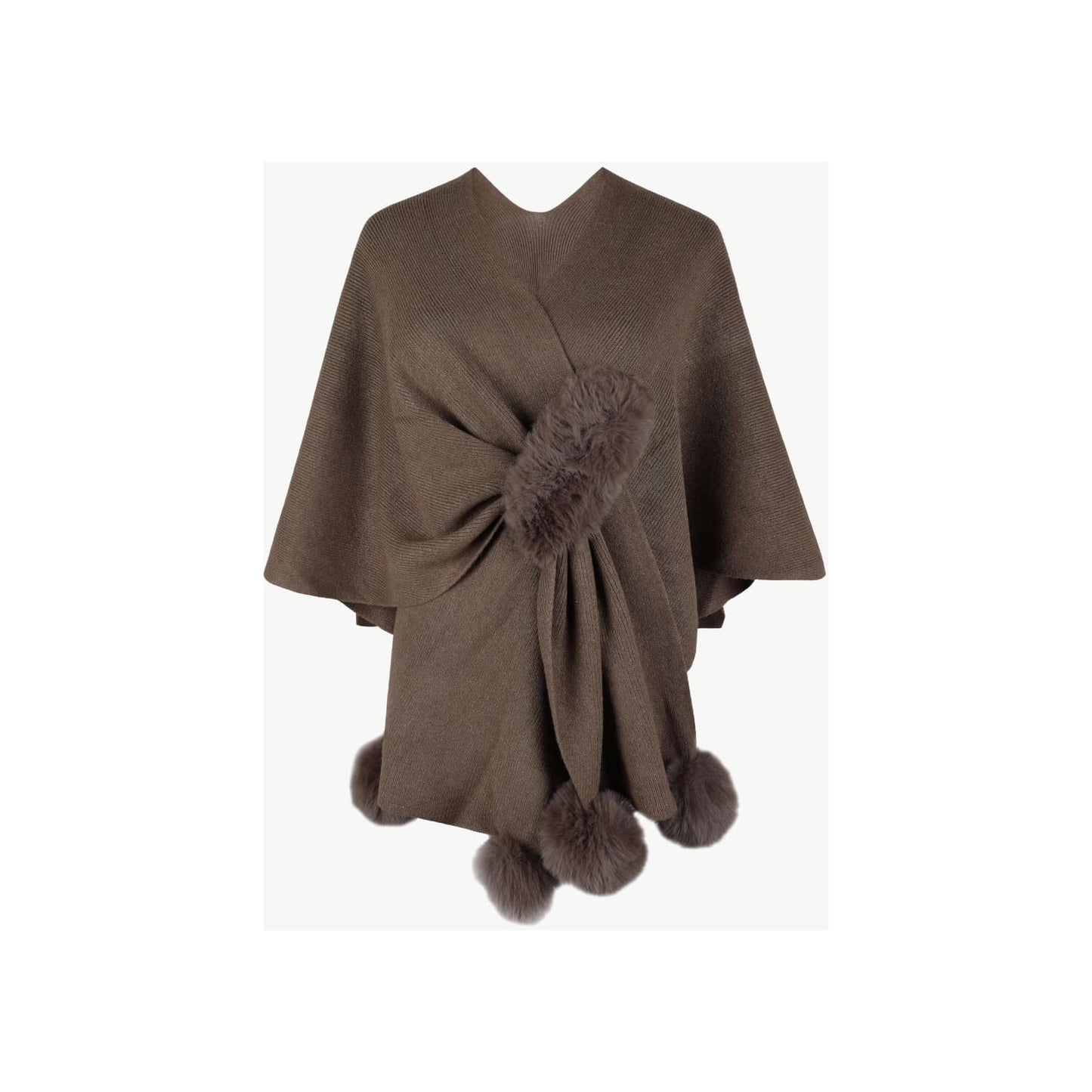 Surplice Neck Pom-Pom Trim Poncho