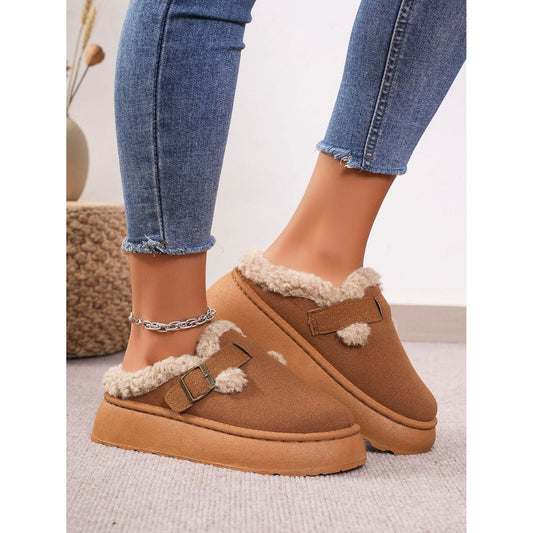 Thermal Fuzzy Buckle Platform Slippers