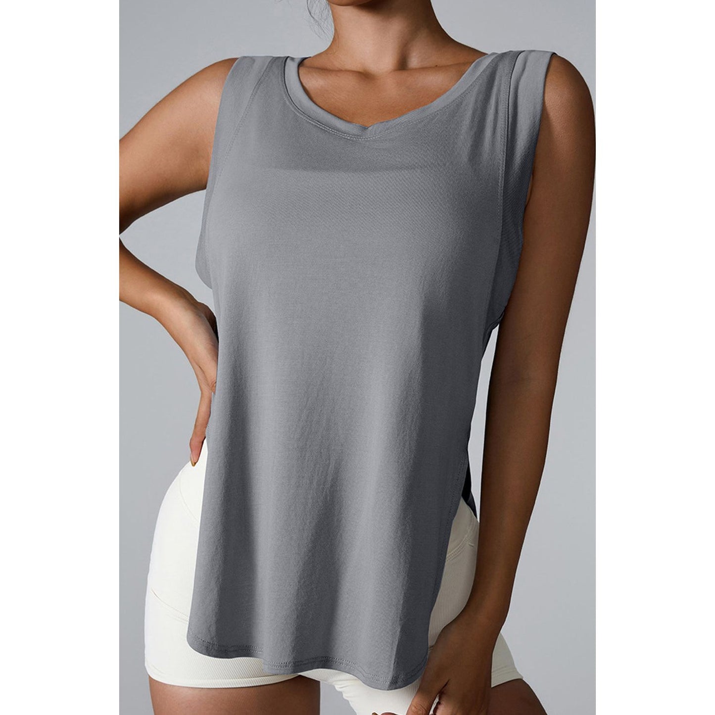 Slit Round Neck Active Tank