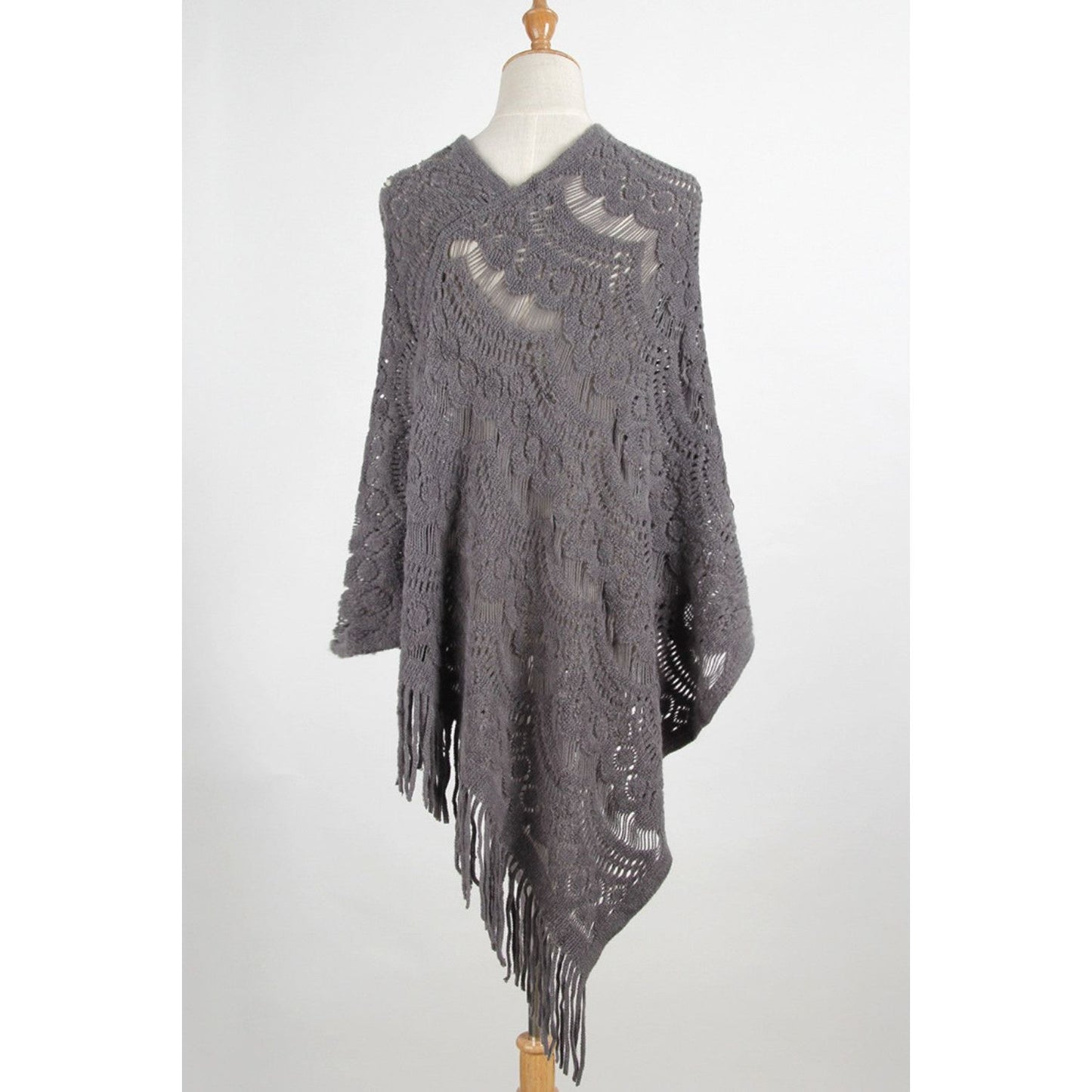 Fringe Openwork Surplice Cape Sleeve Poncho