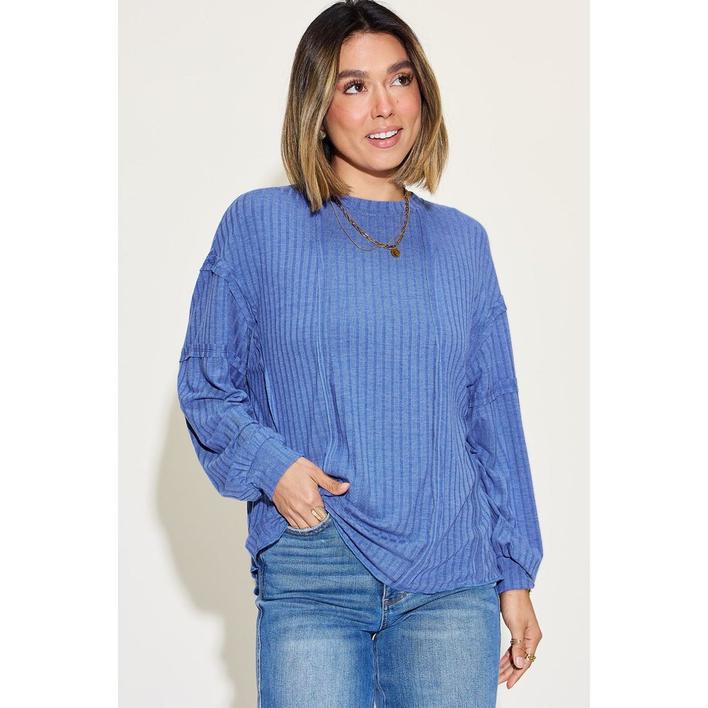 Basic Bae Full Size Ribbed Round Neck Long Sleeve T-Shirt