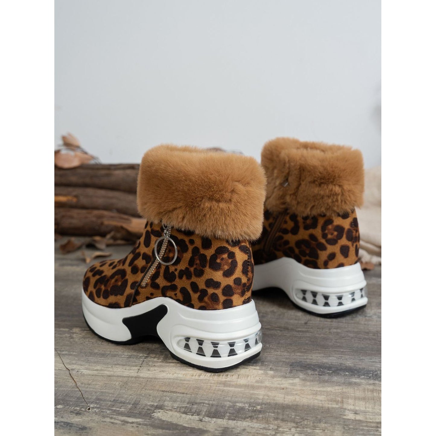 Side Zipper Leopard Platform Boots