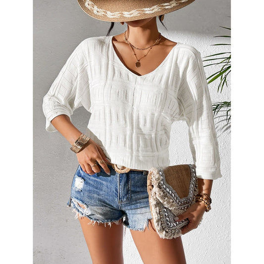 V-Neck Three-Quarter Sleeve Knit Top