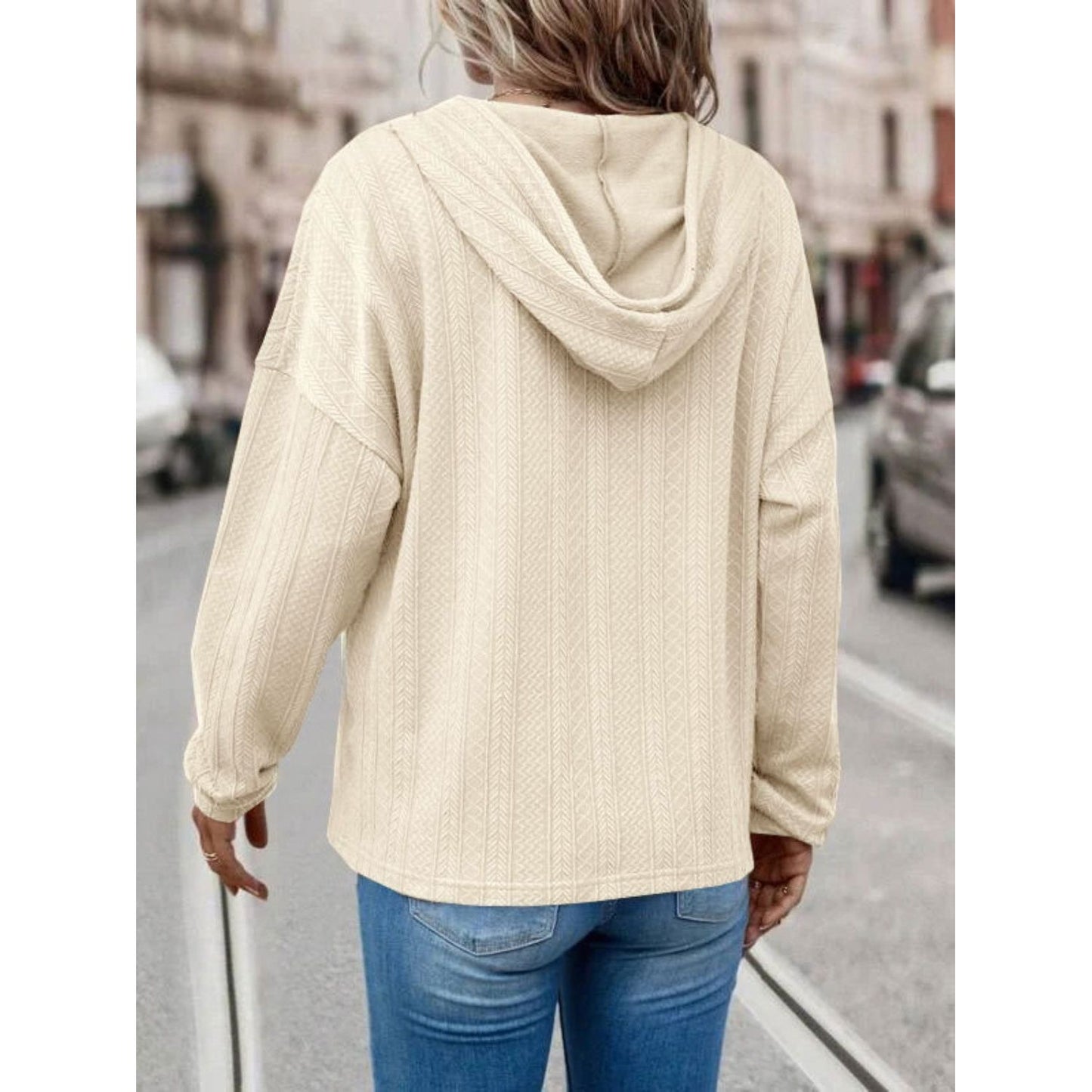 Drawstring Dropped Shoulder Long Sleeve Hoodie