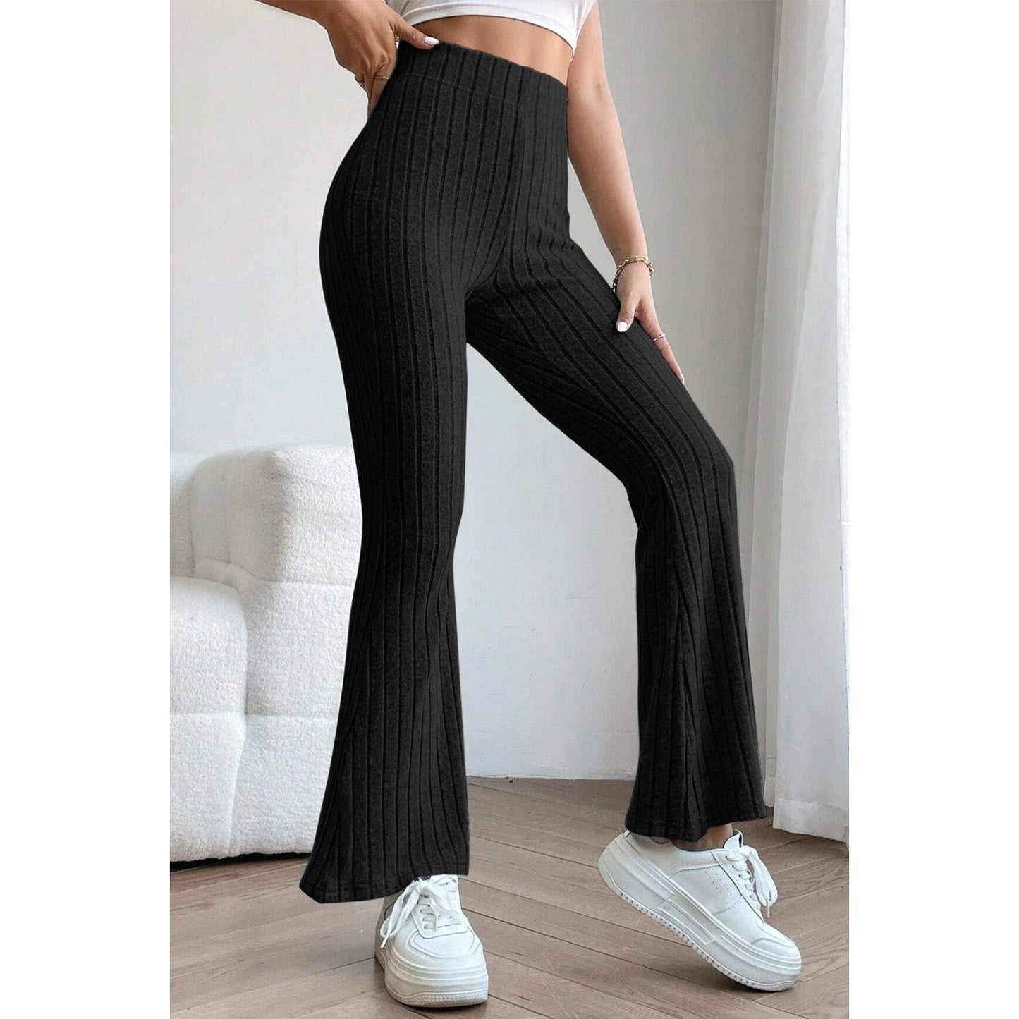 Basic Bae Full Size Ribbed High Waist Flare Pants