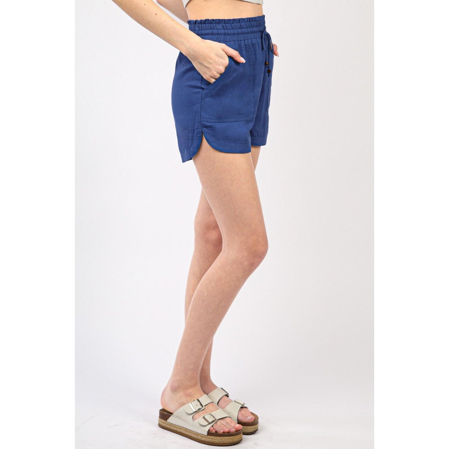 VERY J Drawstring Elastic Waist Linen Shorts