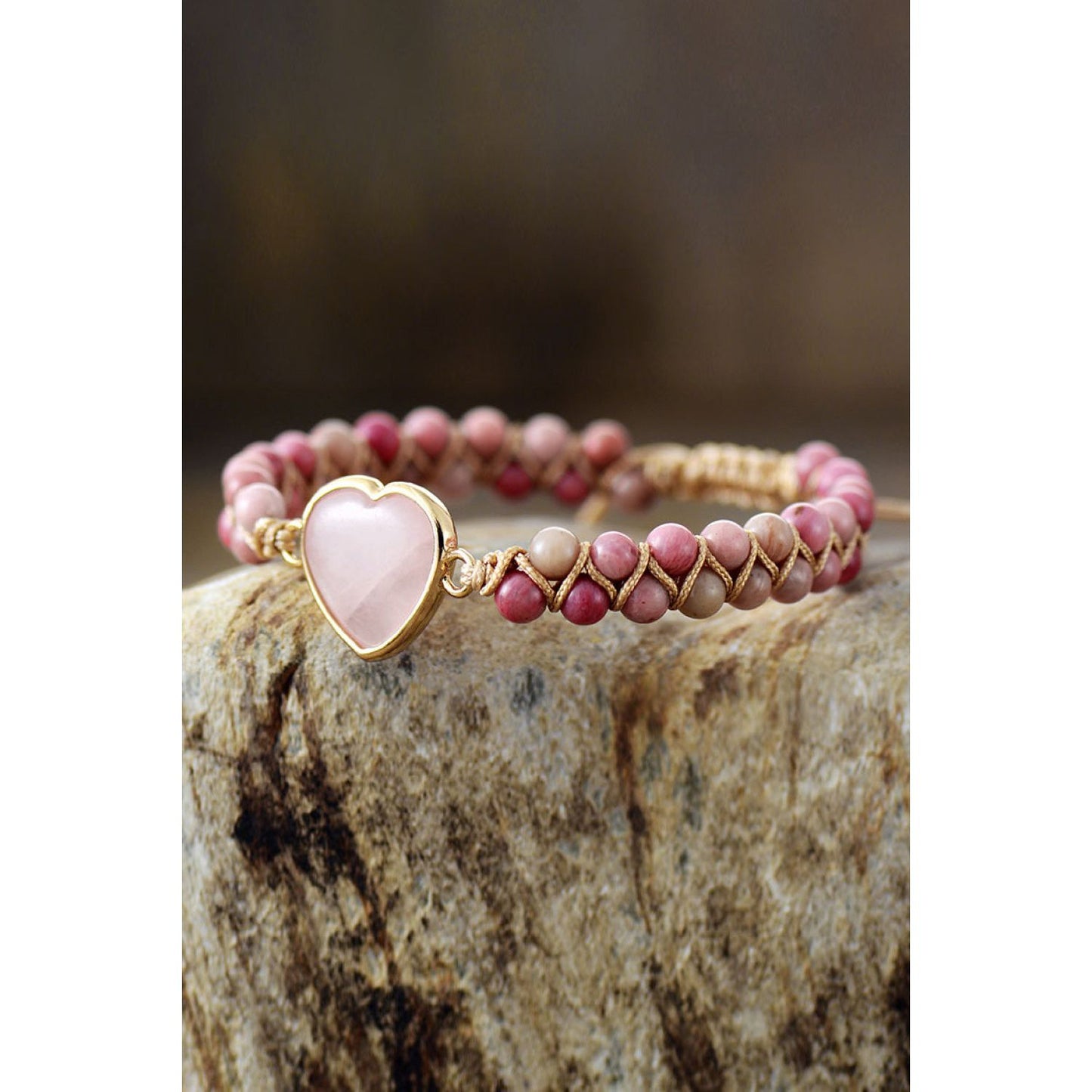 Rose Quartz Heart Beaded Bracelet