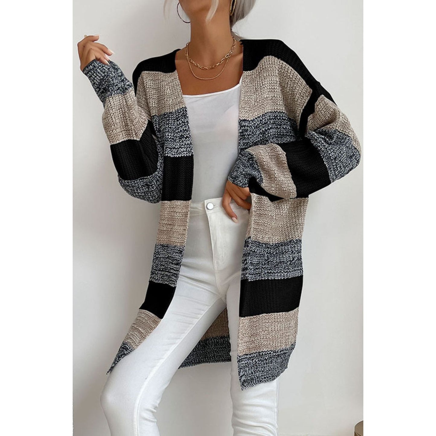 Perfee Striped Long Sleeve Duster Cardigan