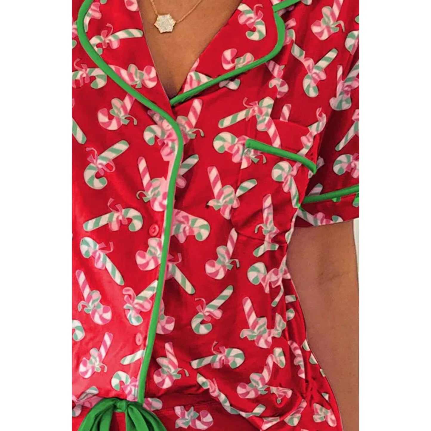 Candy Cane Collared Neck Top and Shorts Lounge Set