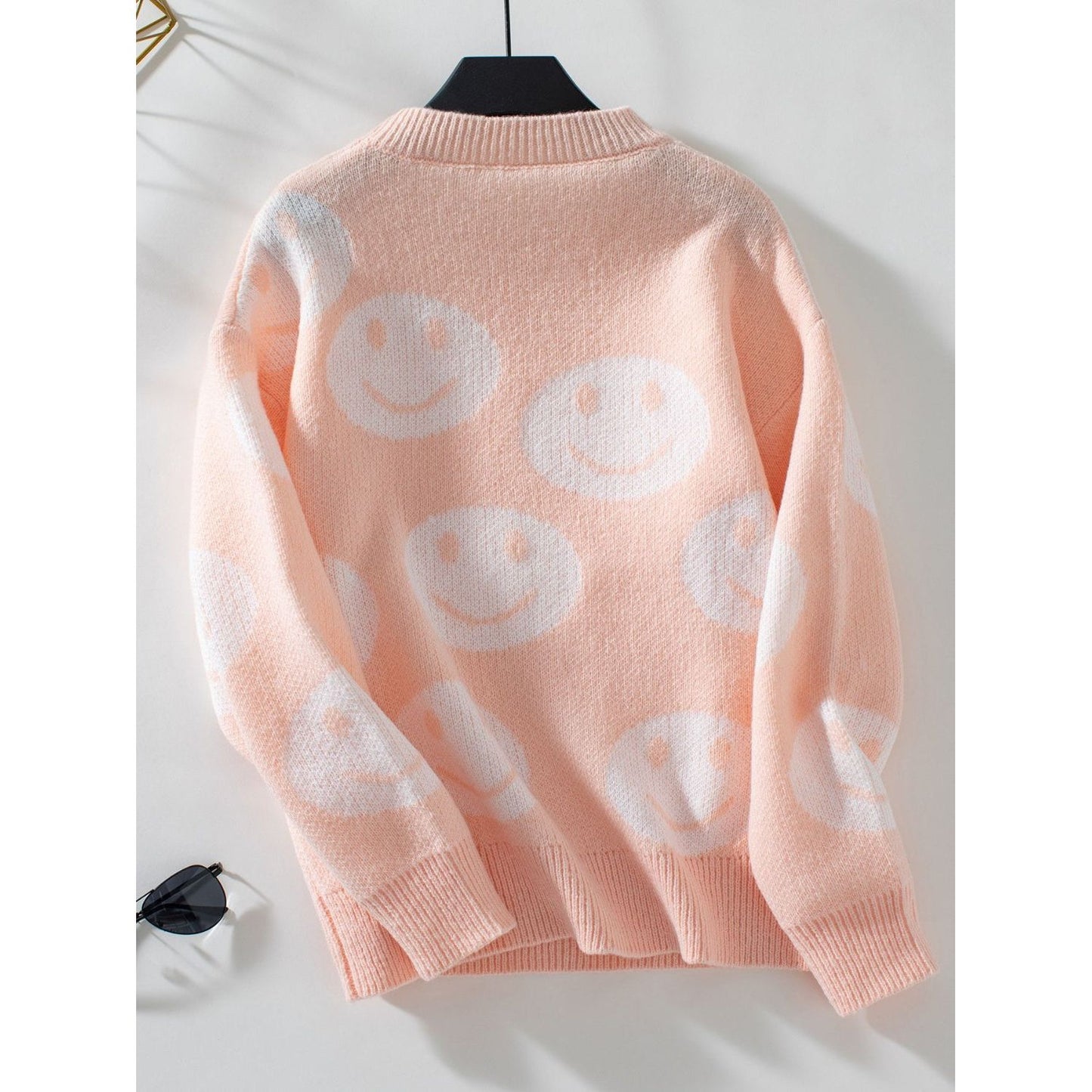 Smile Pattern Round Neck Long Sleeve Sweater