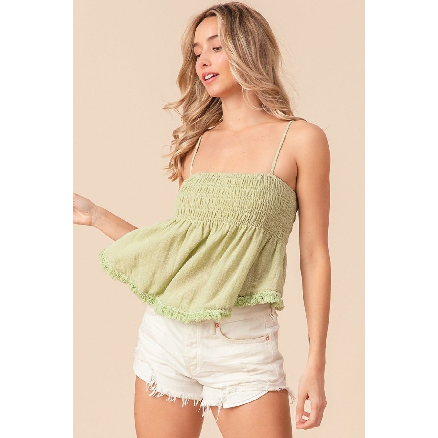 BiBi Fringed Hem Smocked Cami