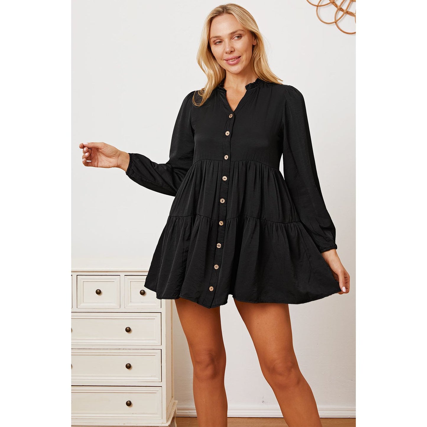 Ruffled Button Up Long Sleeve Tiered Shirt