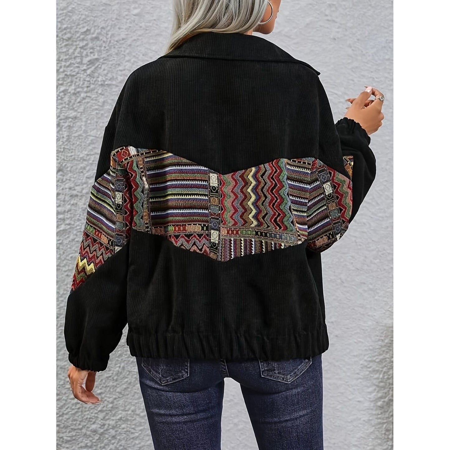 Embroidered Collared Neck Snap Down Jacket