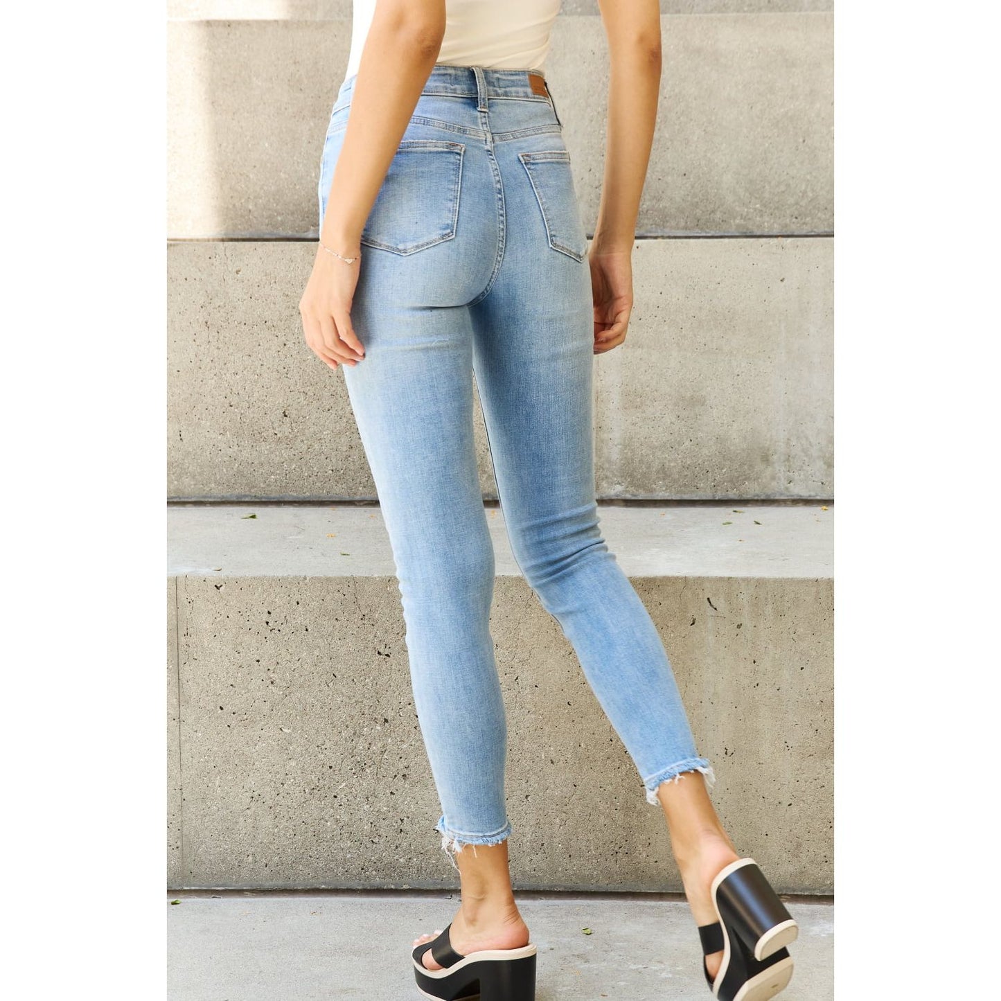 Judy Blue Full Size Button Fly Raw Hem Jeans