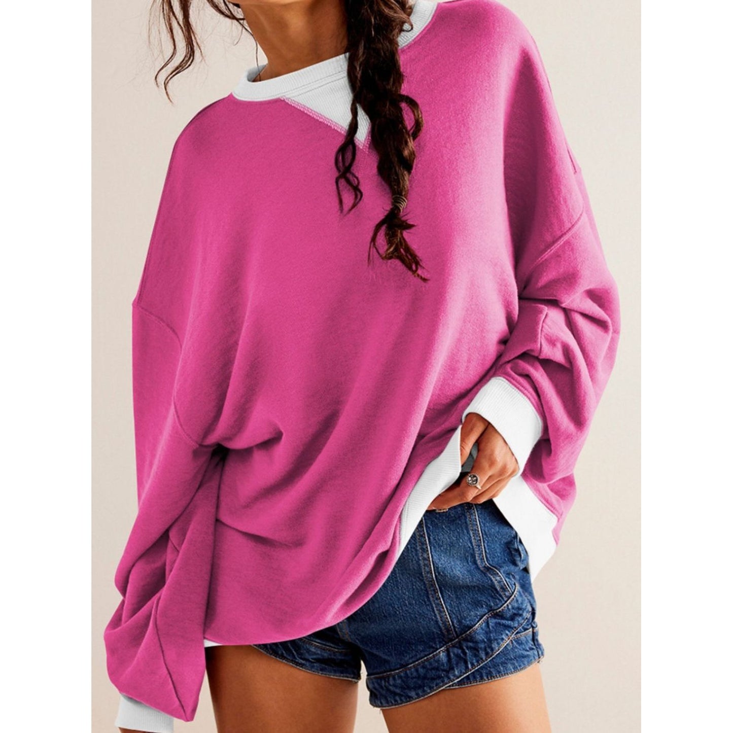 Contrast Dropped Shoulder Long Sleeve Sweatshirt