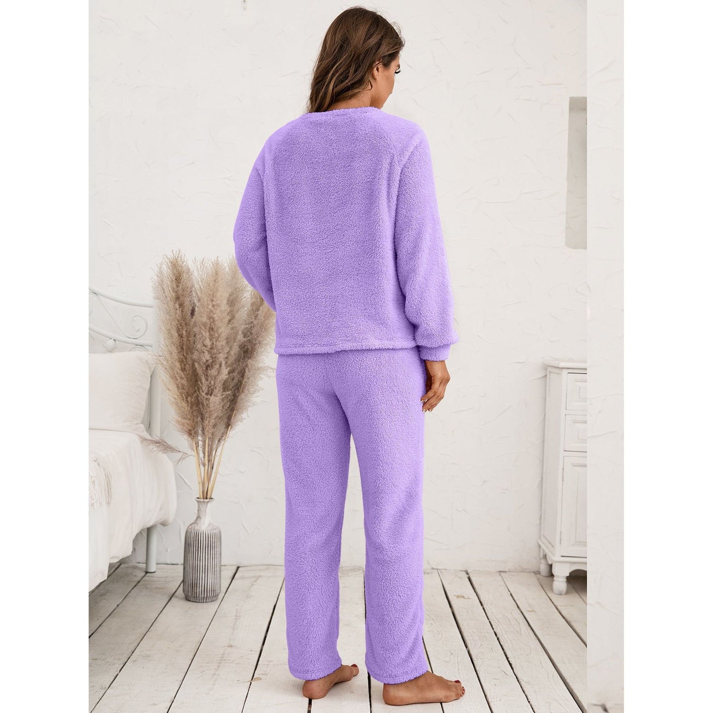 Ivy Lane Teddy Long Sleeve Top and Pants Lounge Set