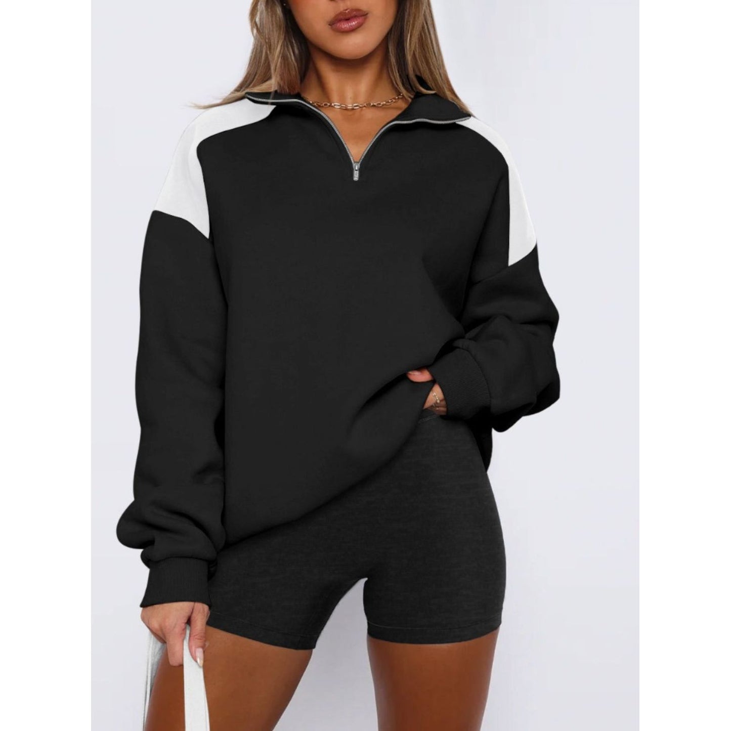 Contrast Quarter Zip Long Sleeve Sweatshirt