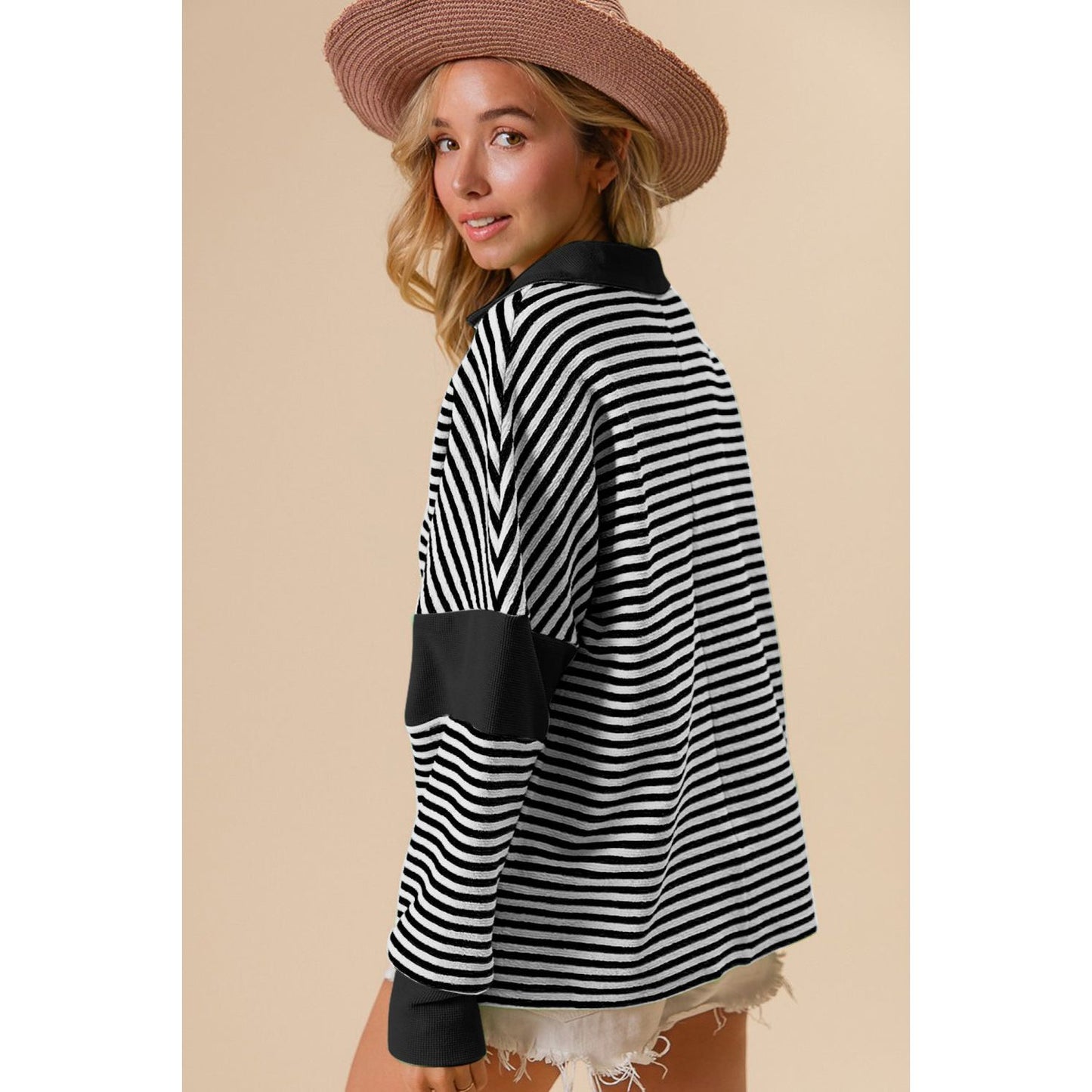 BiBi Striped Contrast Long Sleeve Knit Top