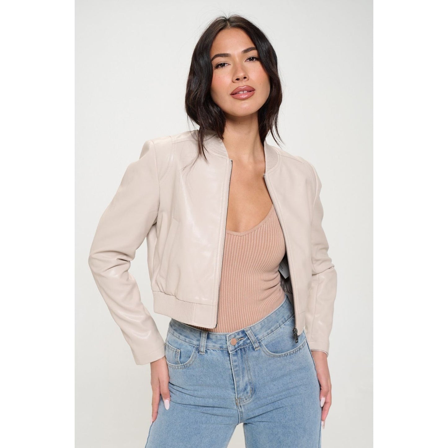 Coalition LA Zip Up Cropped Bomber Jacket