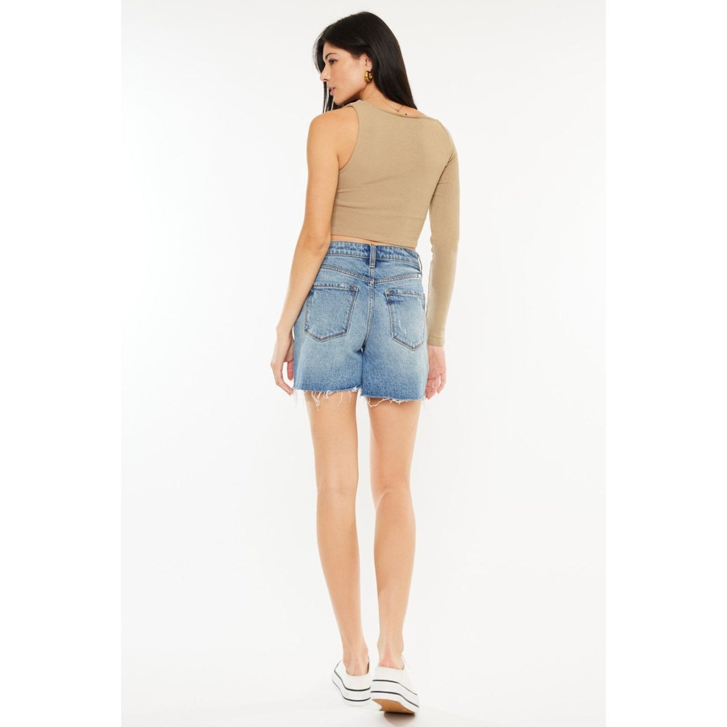 Kancan Full Size Raw Hem High Waist Denim Shorts