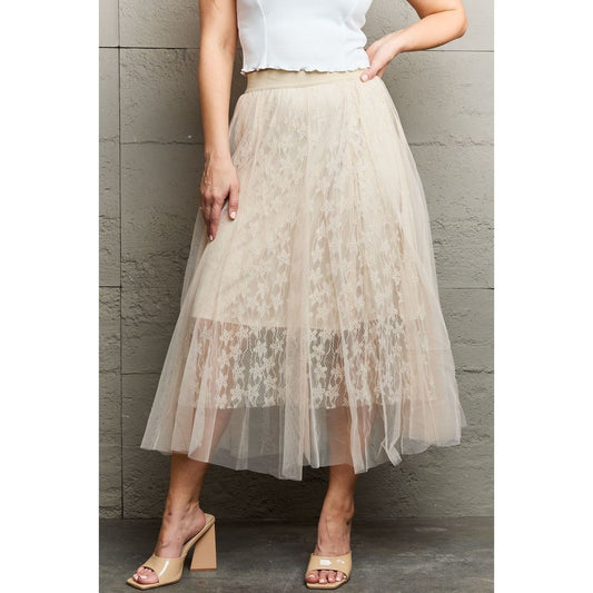 Ninexis Lace Flowy Midi Skirt