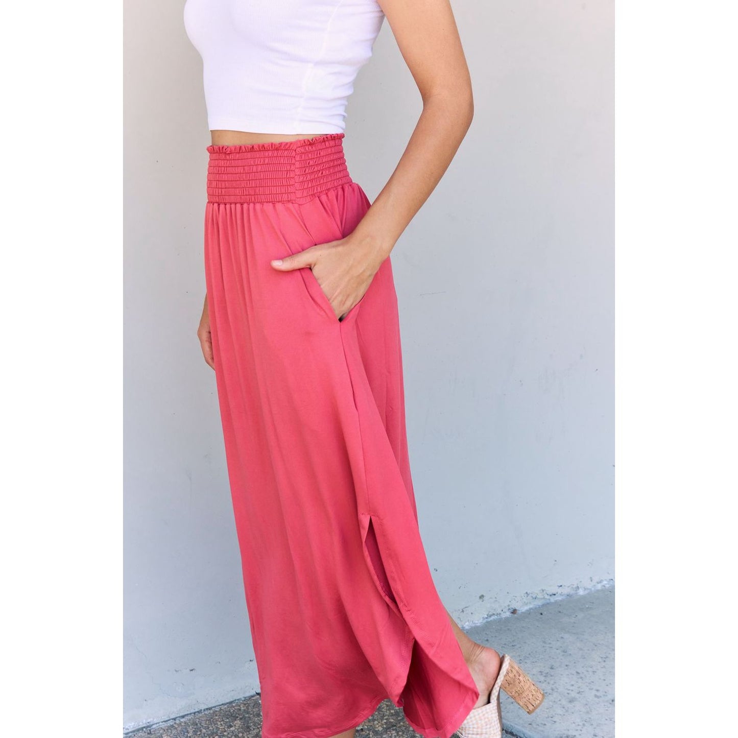 Doublju Comfort Princess Full Size High Waist Scoop Hem Maxi Skirt