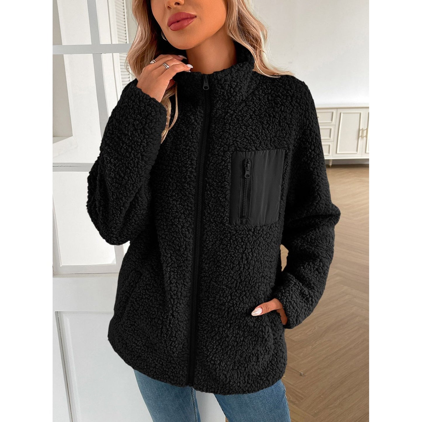 Ivy Lane Zip Up Long Sleeve Fuzzy Jacket