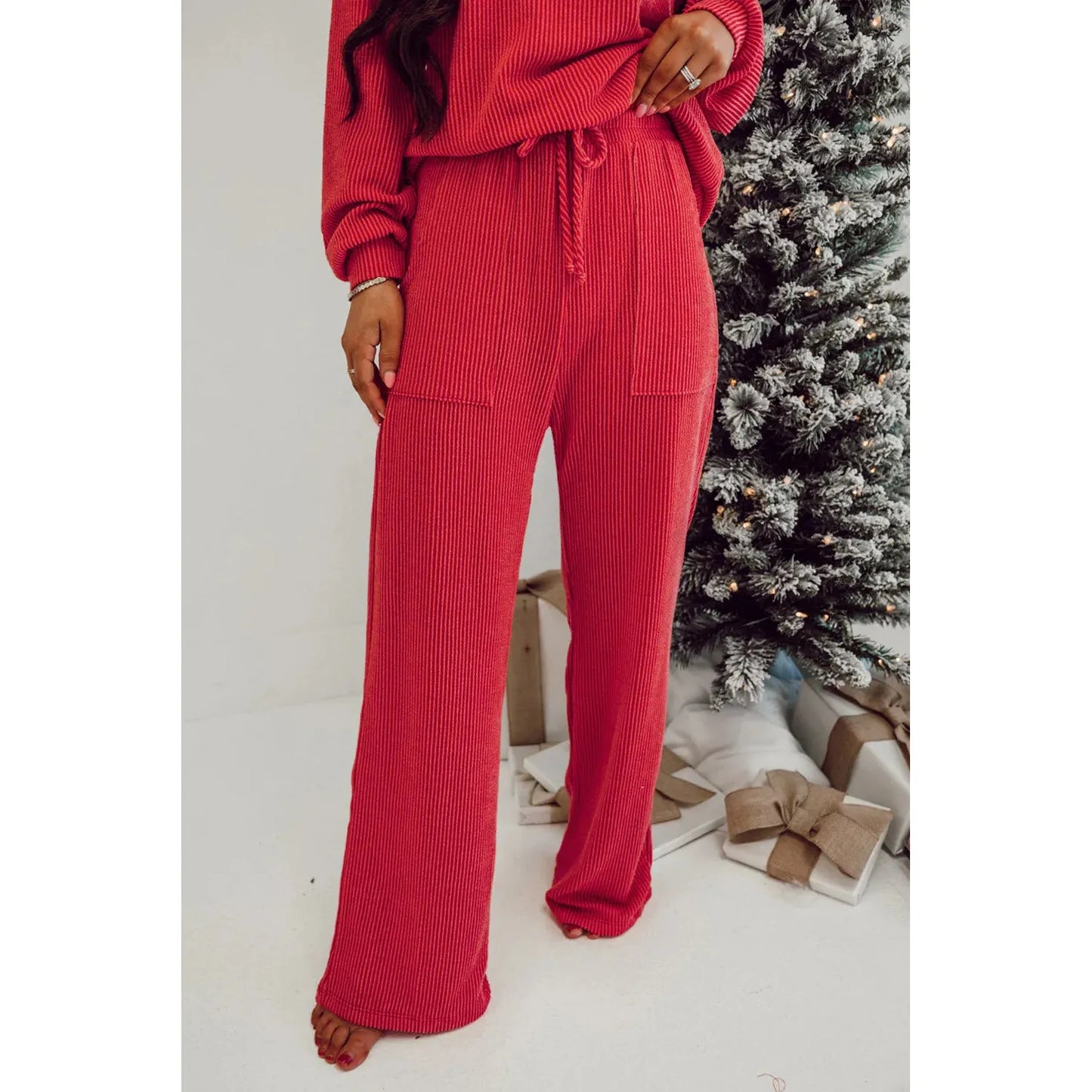 JOLLY Round Neck Long Sleeve Top and Pants Lounge Set