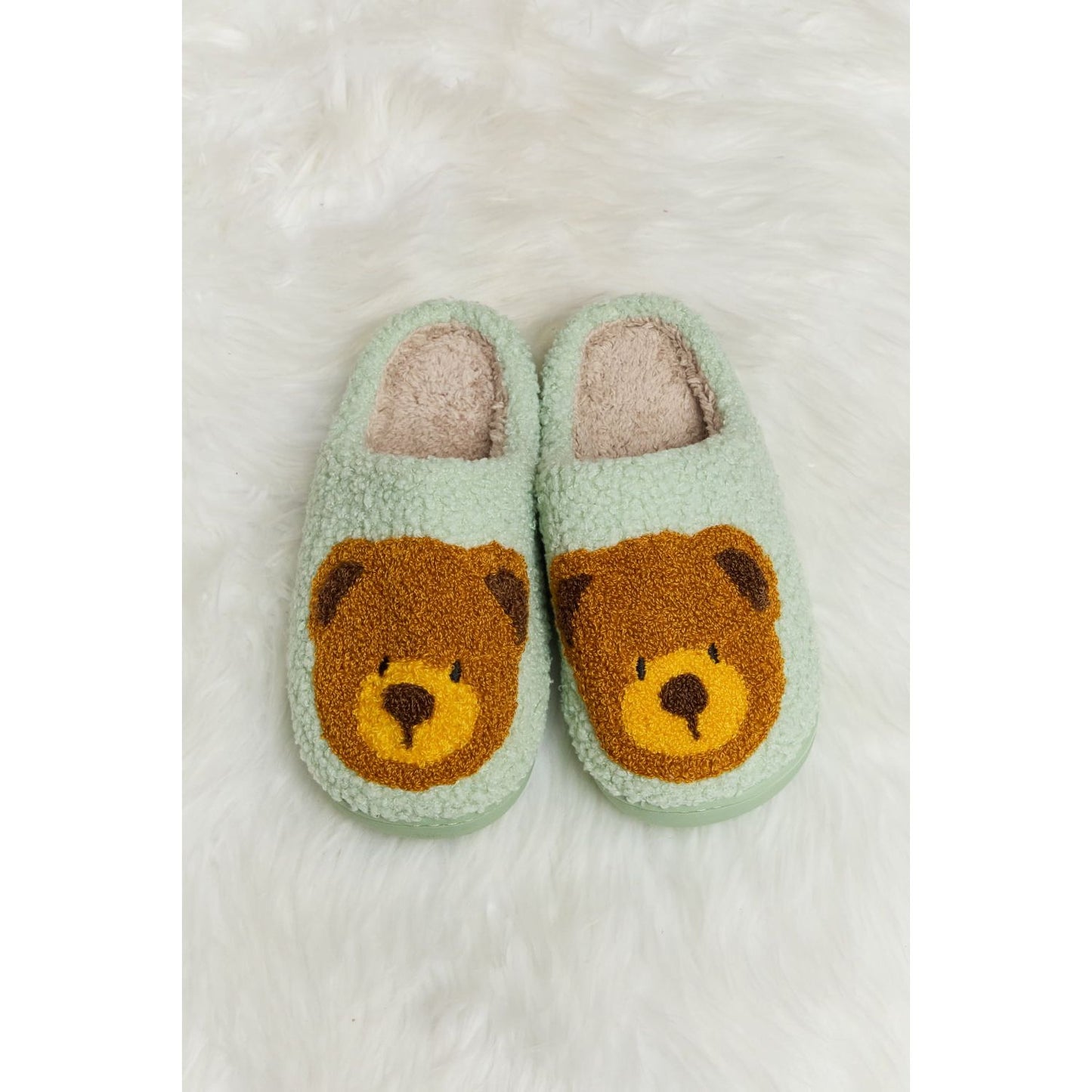 Melody Teddy Bear Print Plush Slide Slippers