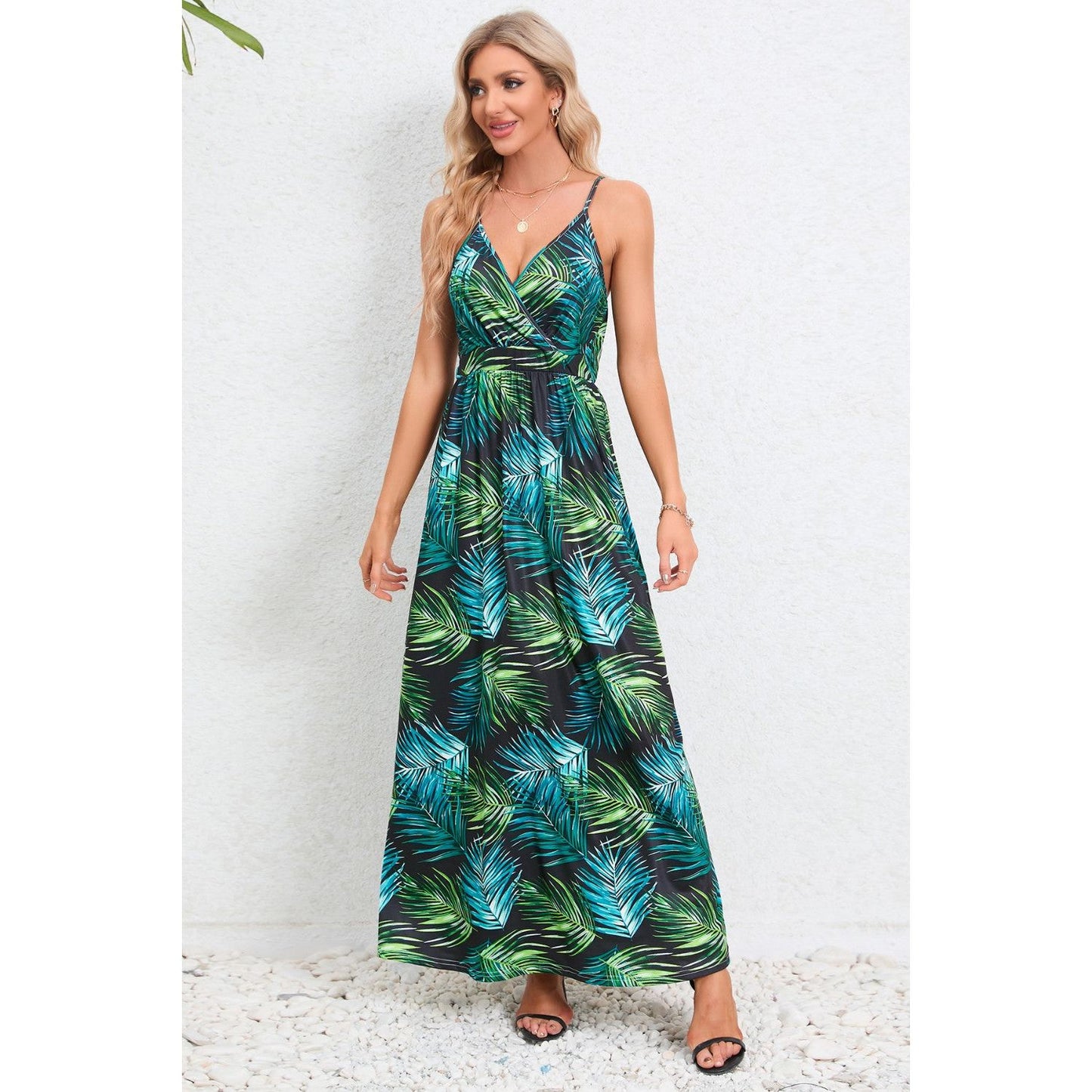 Printed Surplice Maxi Cami Dress