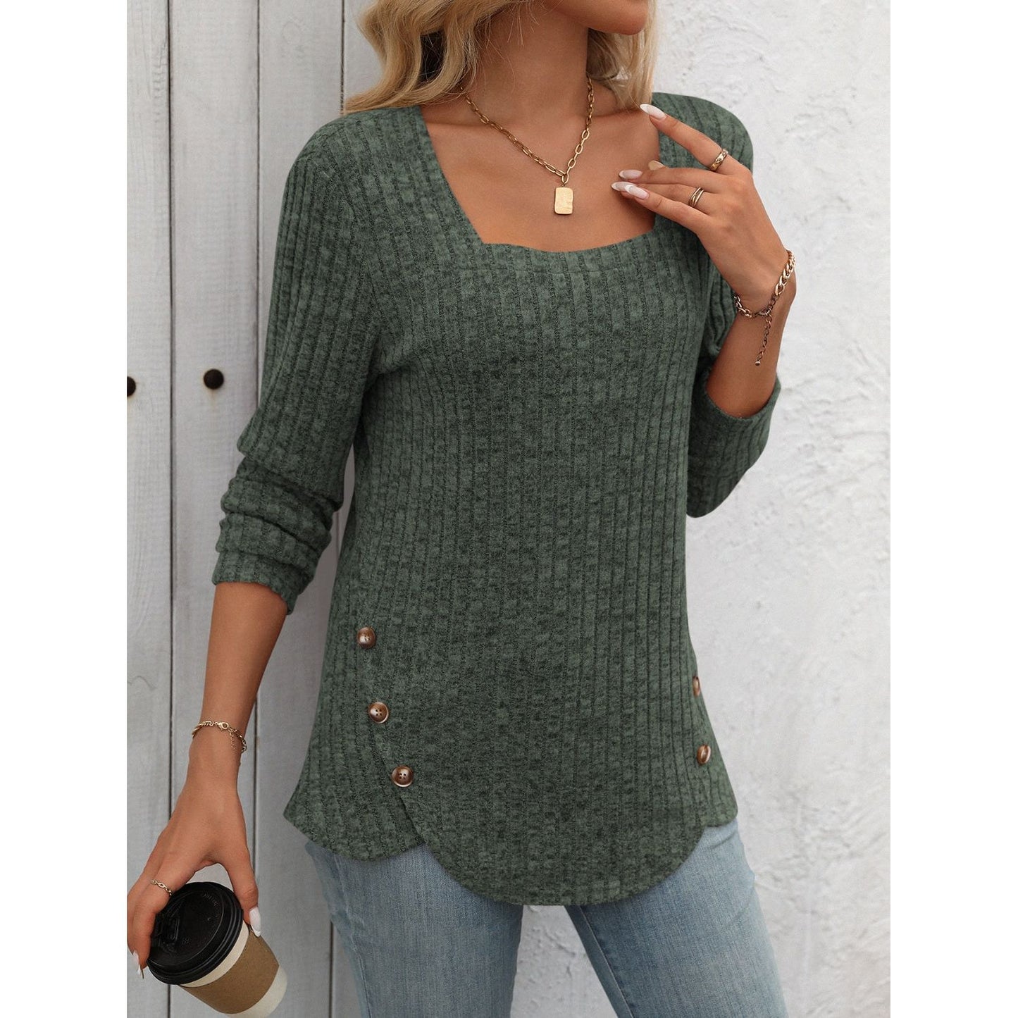 Mandy Square Neck Long Sleeve T-Shirt