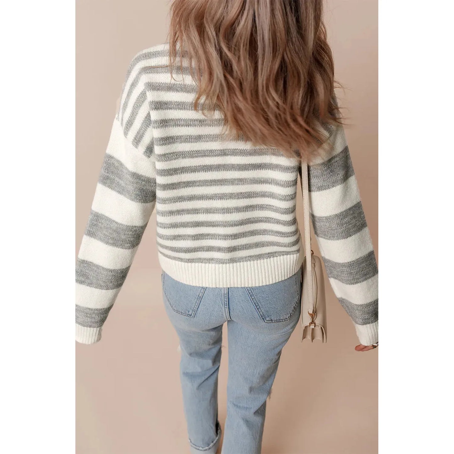 Striped Round Neck Dropped Shoulder Sweater