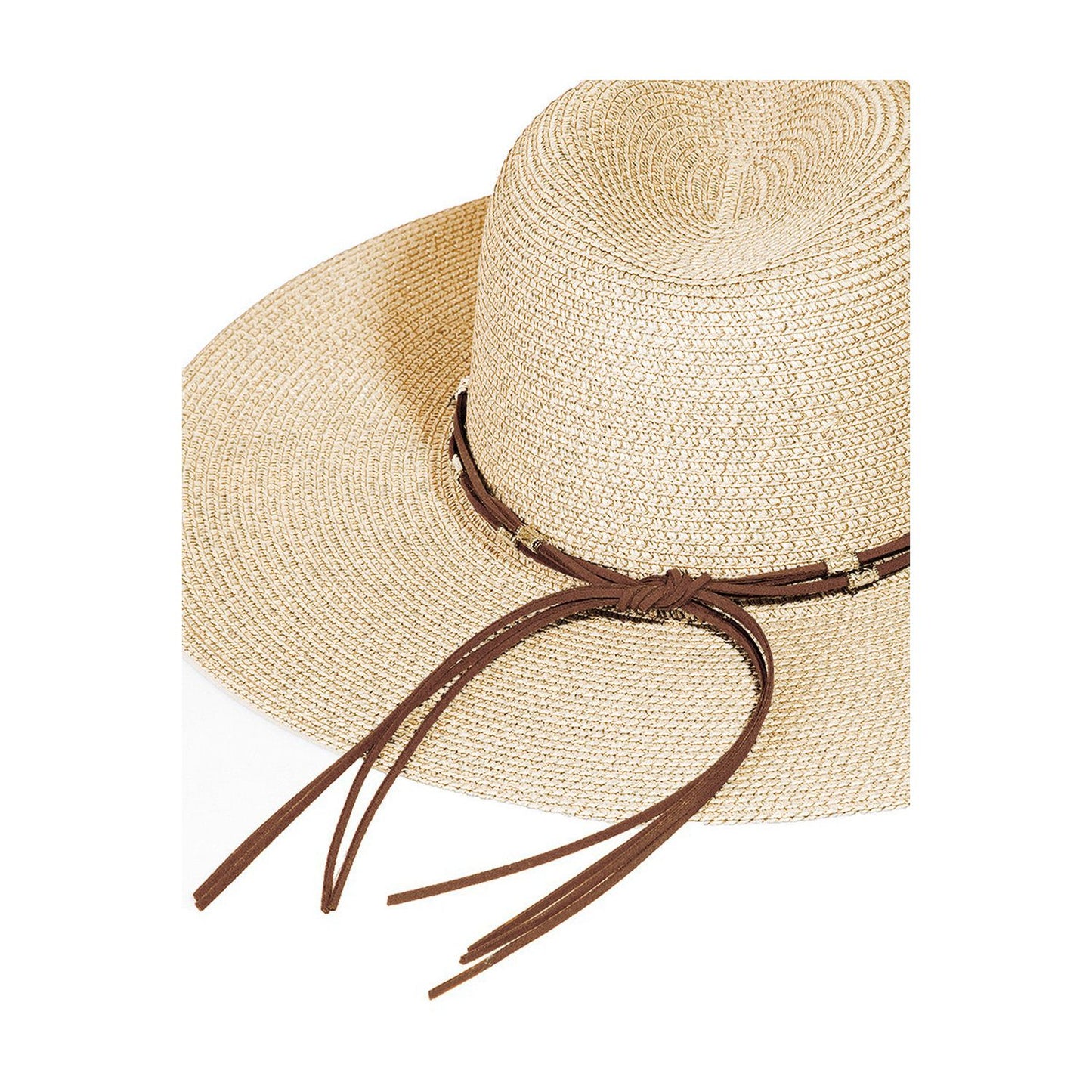 Fame Rope Strap Wide Brim Weave Hat