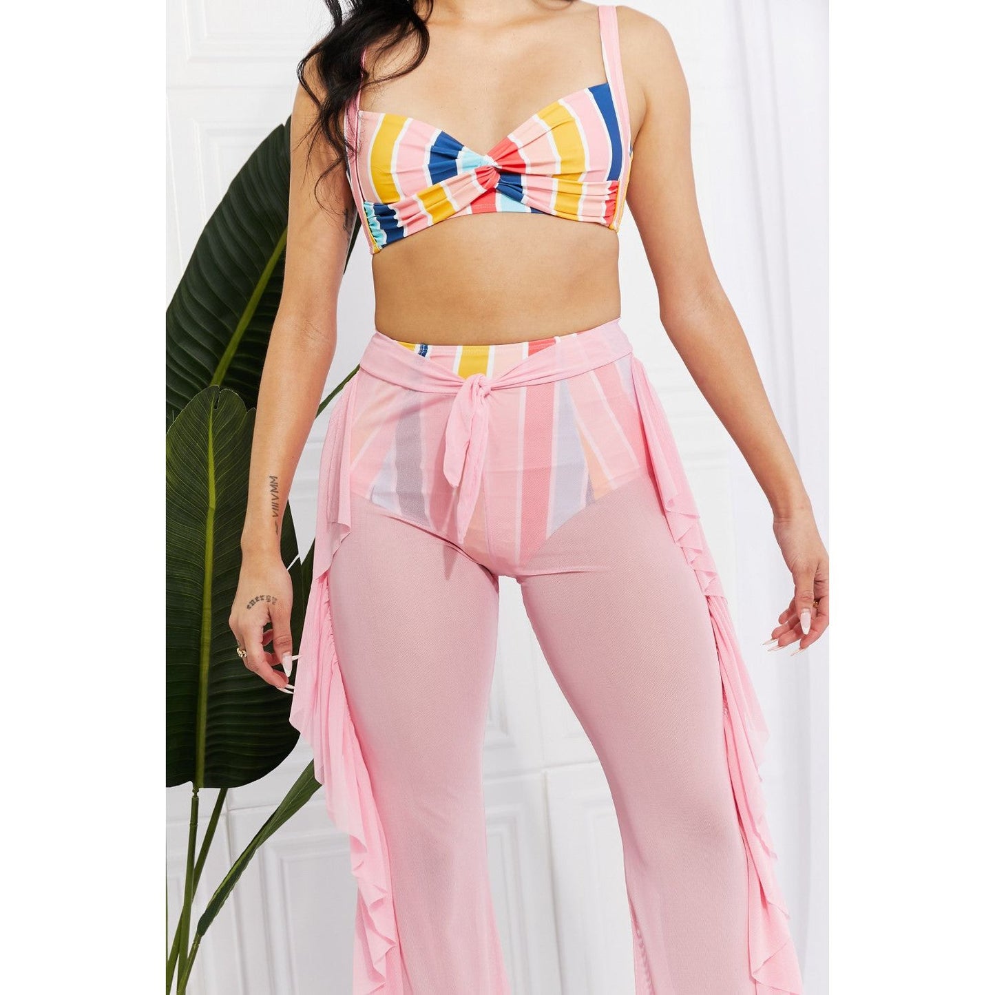 Marina West Swim Take Me To The Beach Mesh Ruffle Cover-Up Pants