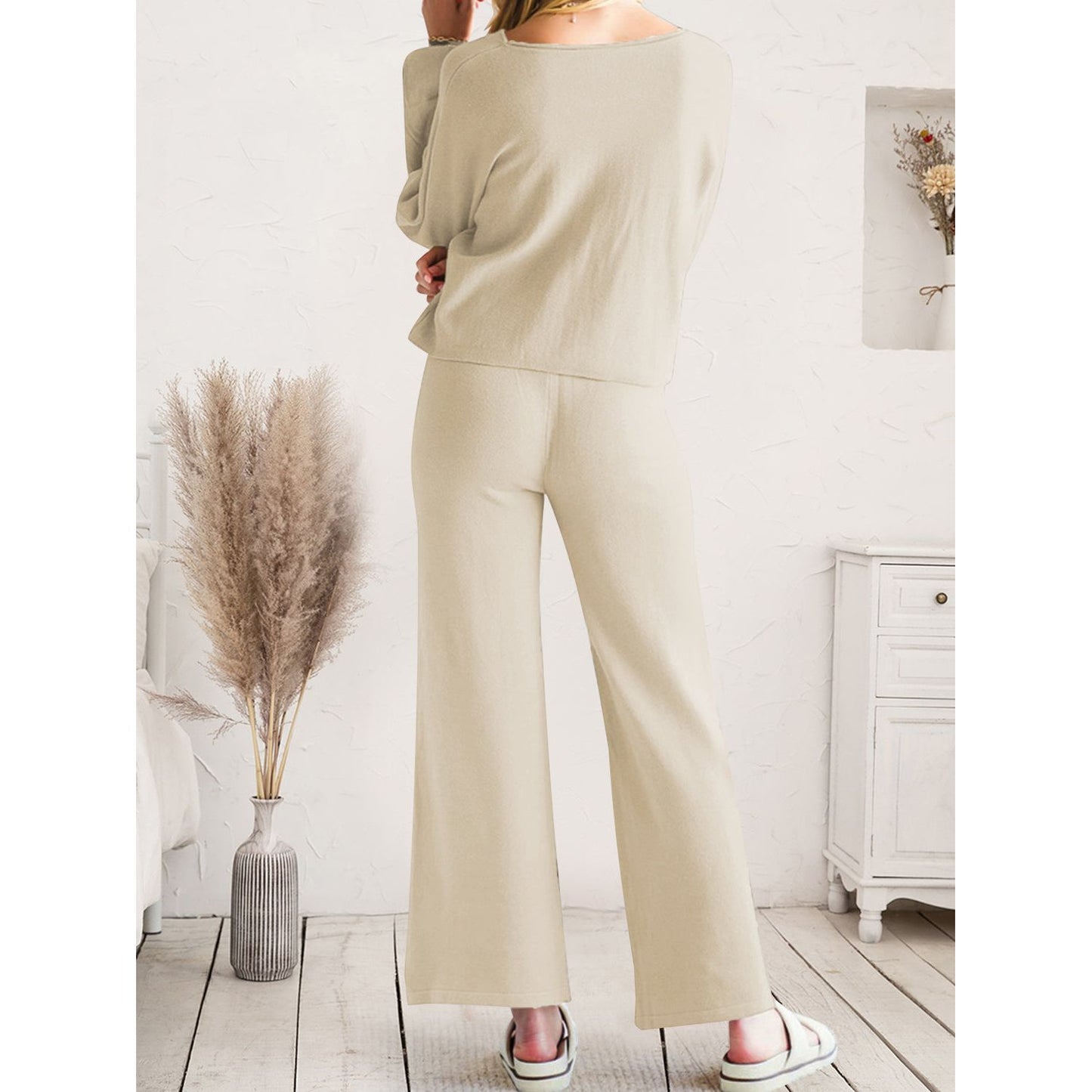 Long Sleeve Lounge Top and Drawstring Pants Set