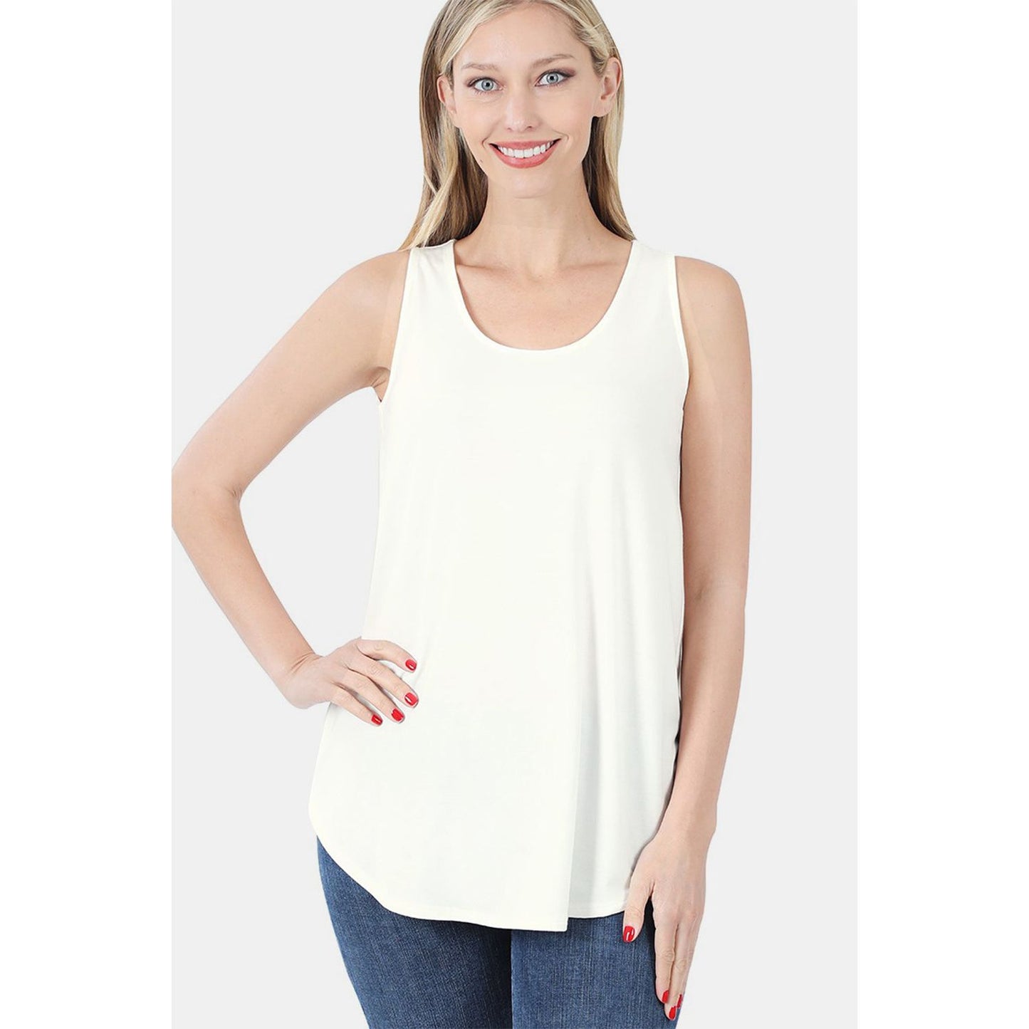 Zenana Round Neck Curved Hem Tank