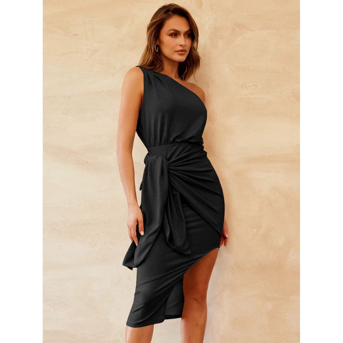 Slit Tied Single Shoulder Dress