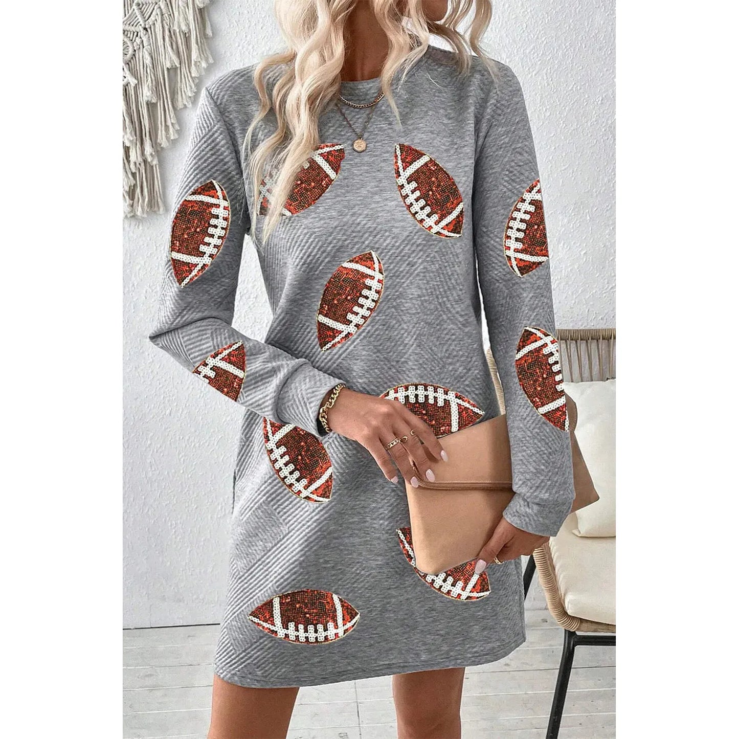 Sequin Football Long Sleeve Mini Dress