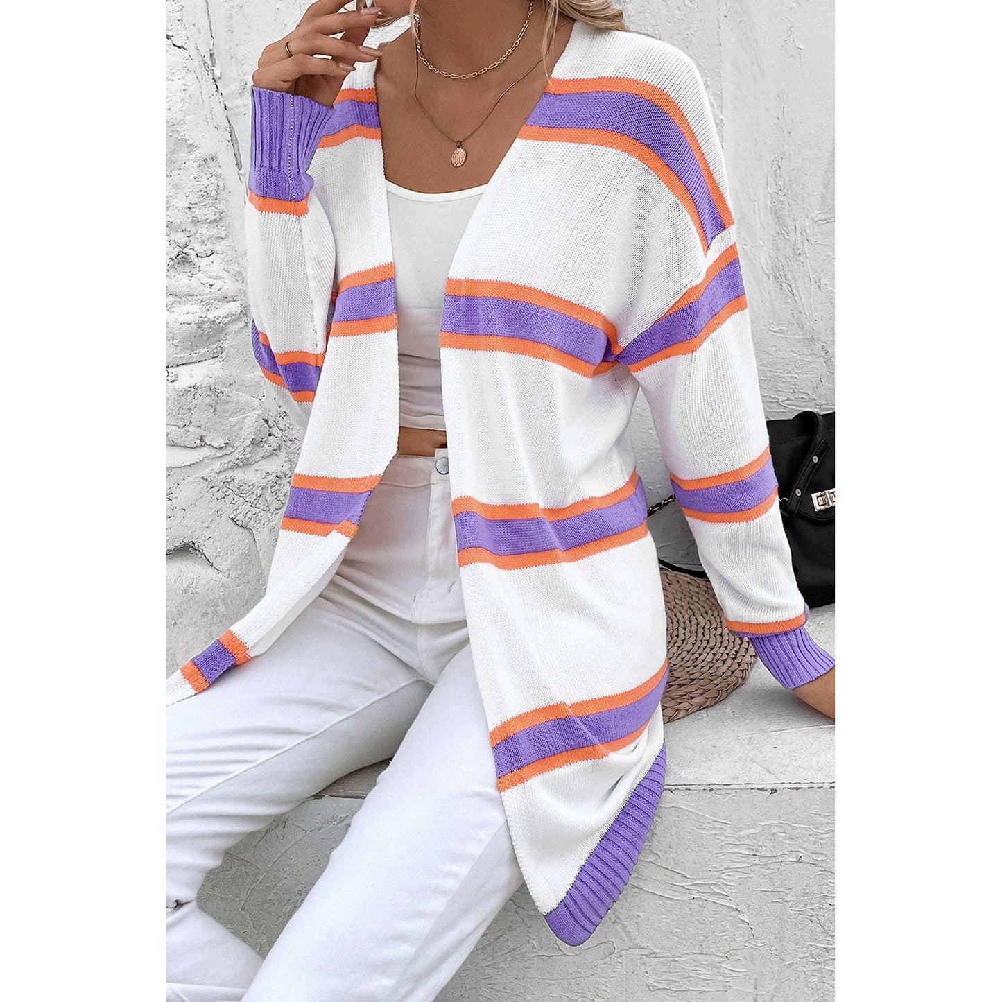 Striped Dropped Shoulder Cardigan