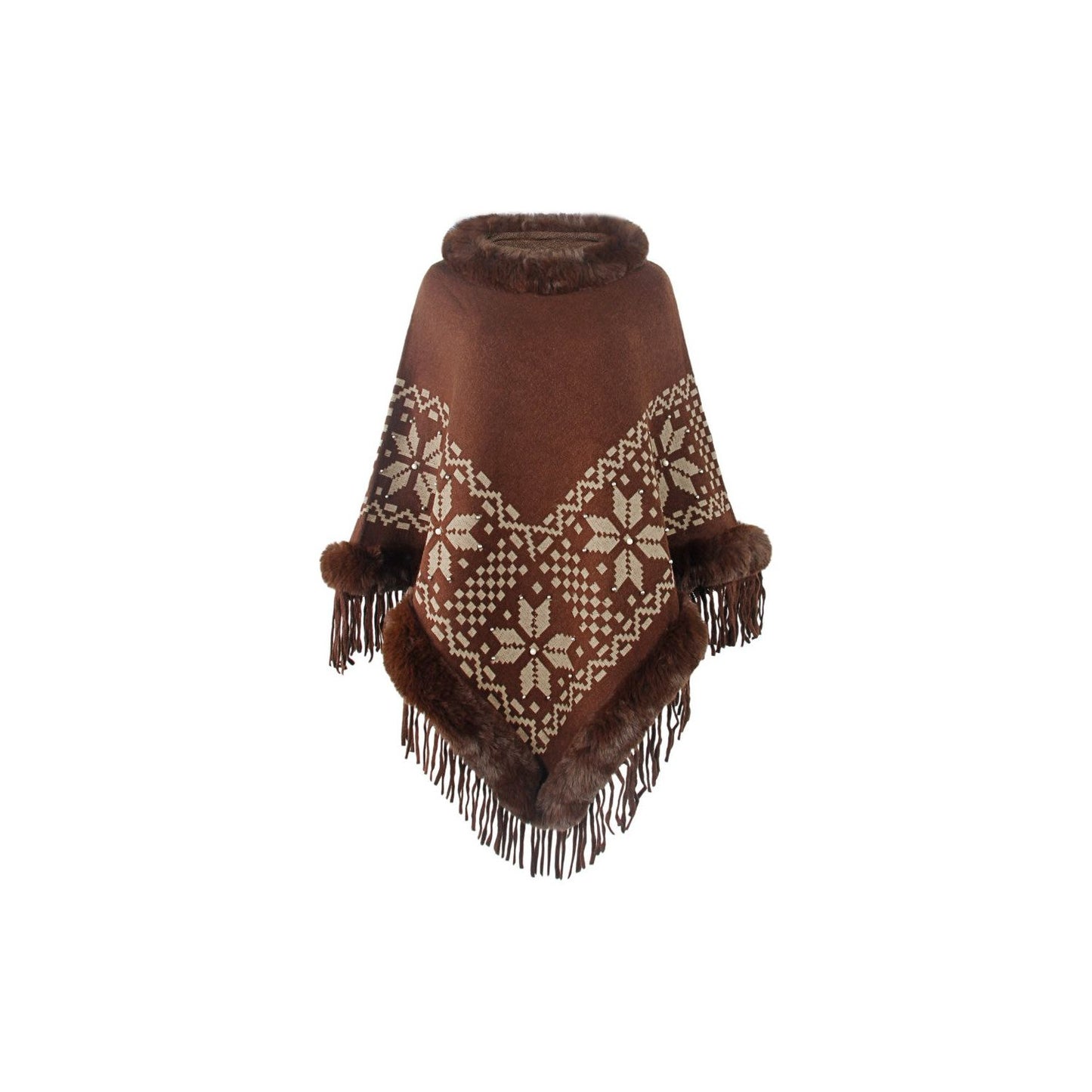 Fringe Geometric Cape Sleeve Poncho