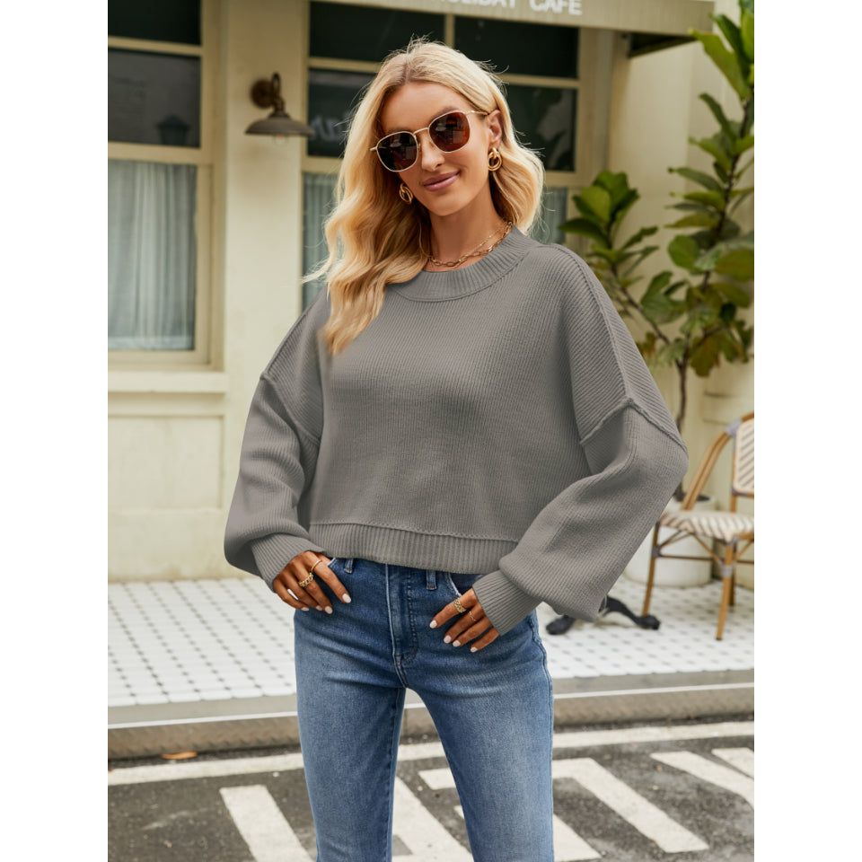 Round Neck Lantern Sleeve Sweater