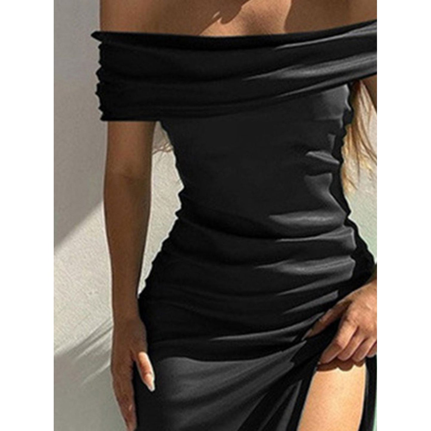 Split Ruched Off-Shoulder Dress