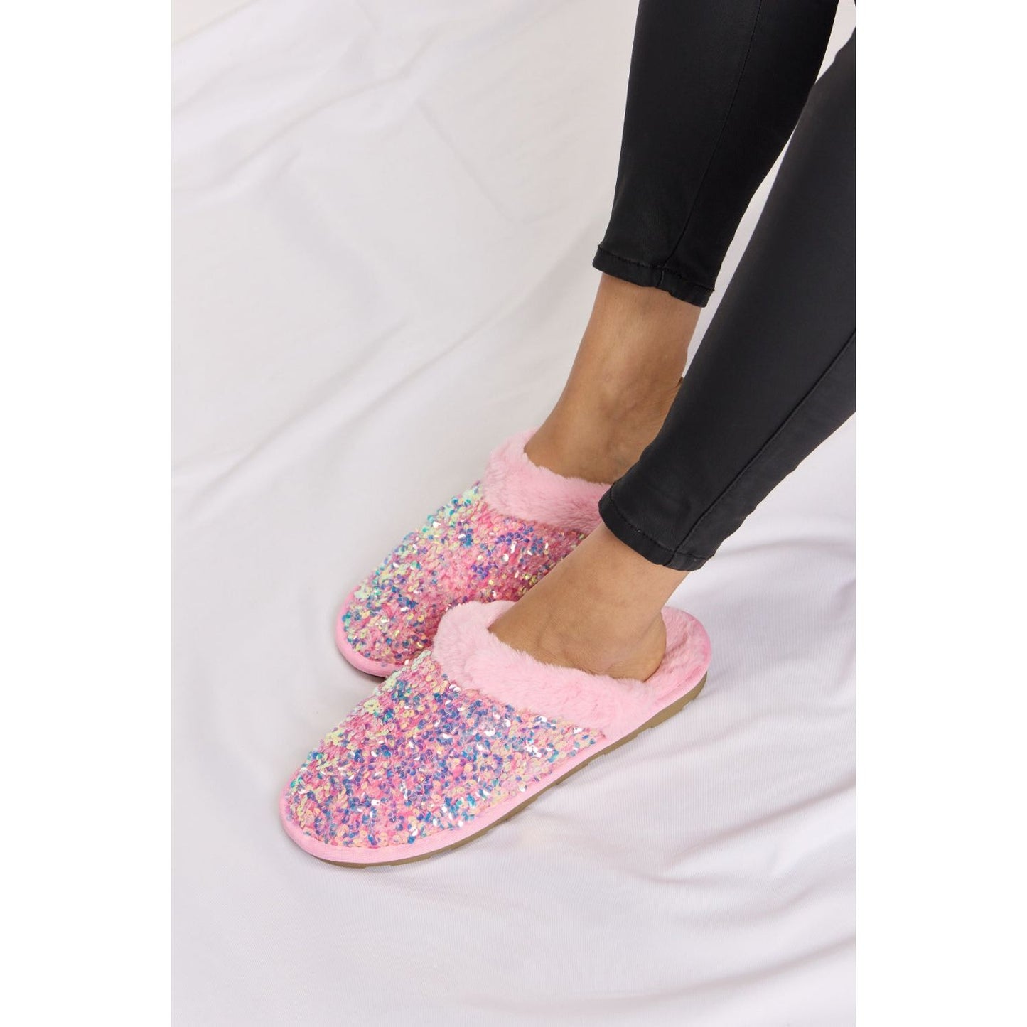 Forever Link Sequin Plush Round Toe Slippers