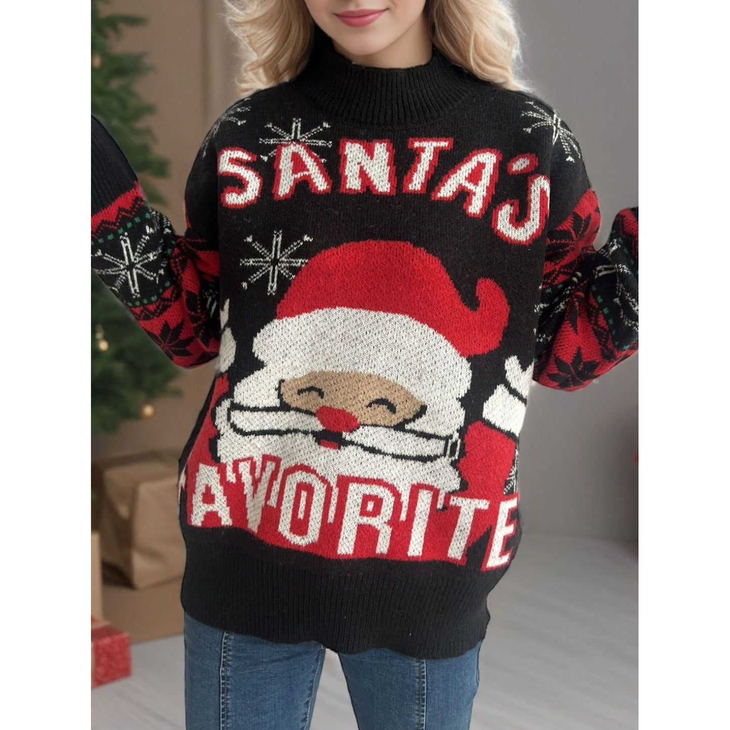 Santa Mock Neck Long Sleeve Sweater